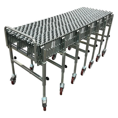 Extendable skatewheel conveyor that has been contracted